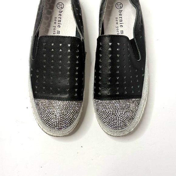 Bernie Mev TW187 Black Perforated Leather and Silver Rhinestone Slip-Ons Sz 7 - Picture 1 of 8